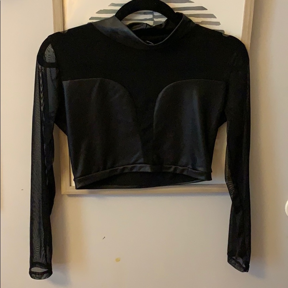 Sheer Mesh Black Leather Crop Top